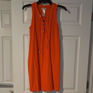 Tommy Bahama Sleeveless Lace-Up Midi Dress in Bright Orange
